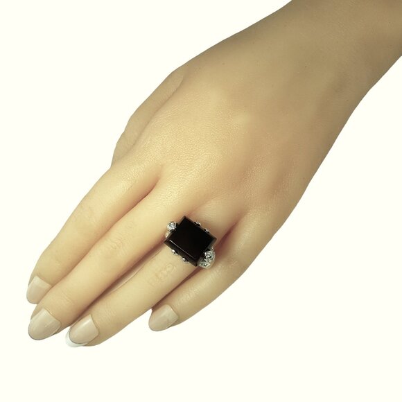 14K White Gold Sard Chalcedony & Diamond Ring US 8.5 JAGi Certified #14837 - Picture 8 of 9